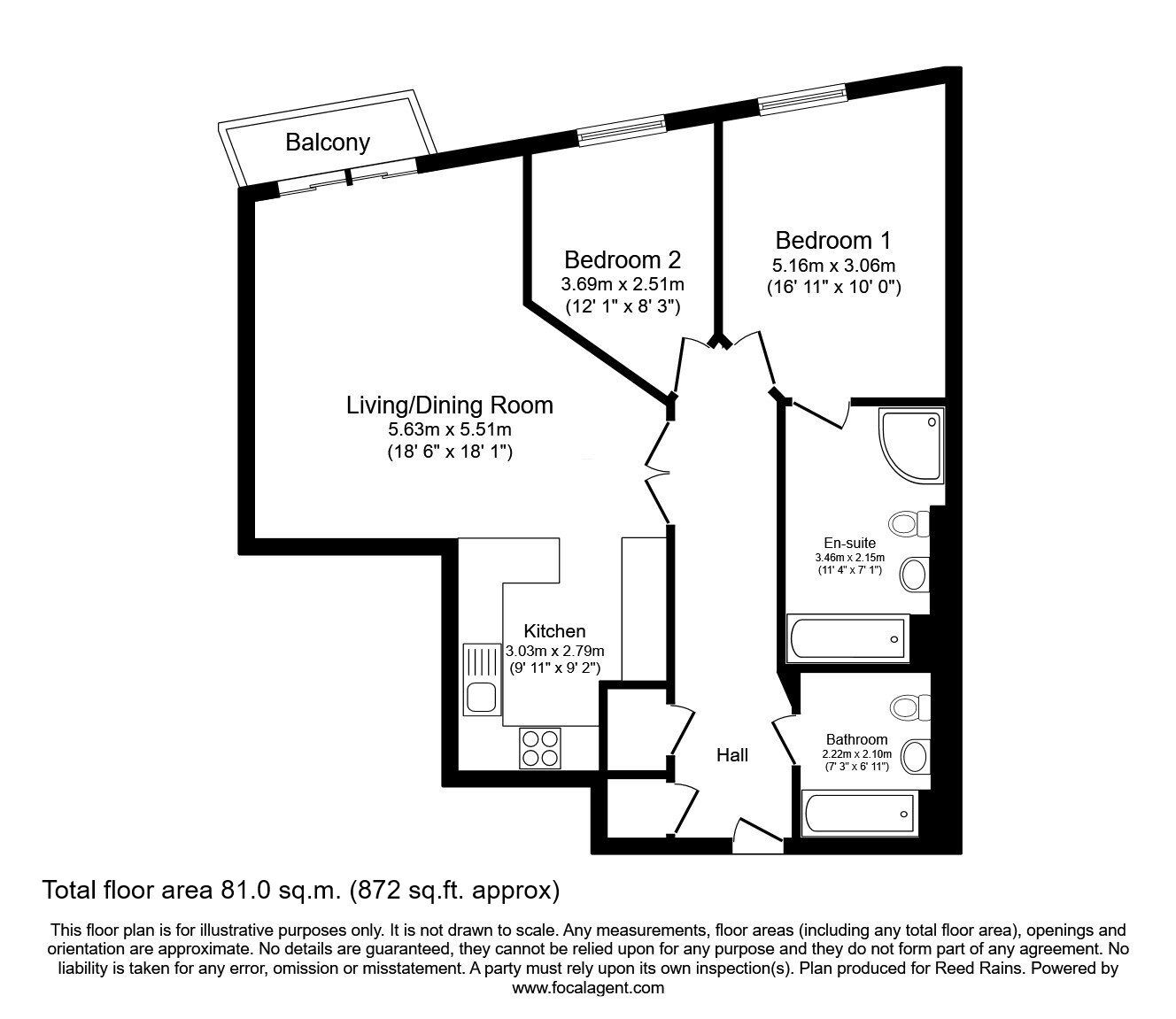 Floorplan of 2 bedroom Flat for sale, The Quays, Salford, M50