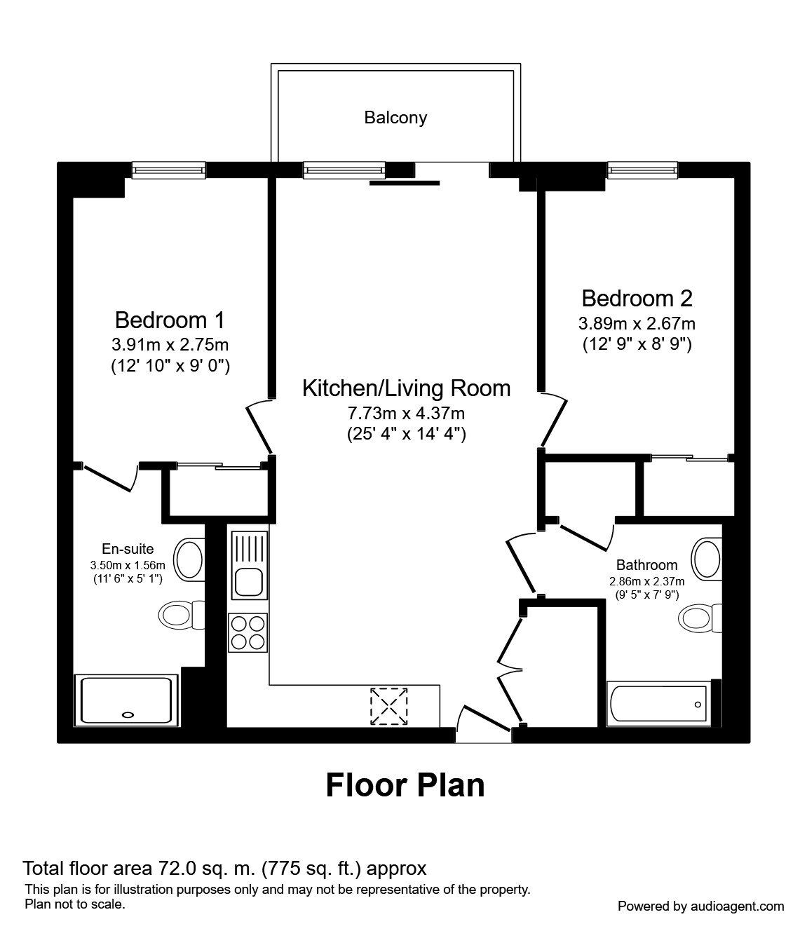 Floorplan of 2 bedroom  Flat for sale, Blue, Media City UK, Salford, M50