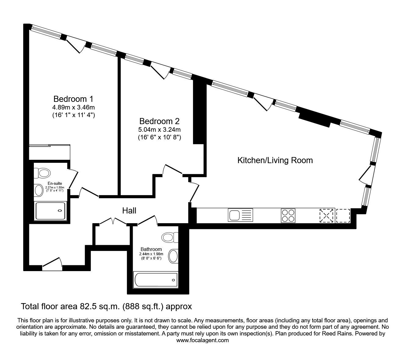 Floorplan of 2 bedroom Flat for sale, Vista River Tower, 1 Trinity Way, Manchester, M3