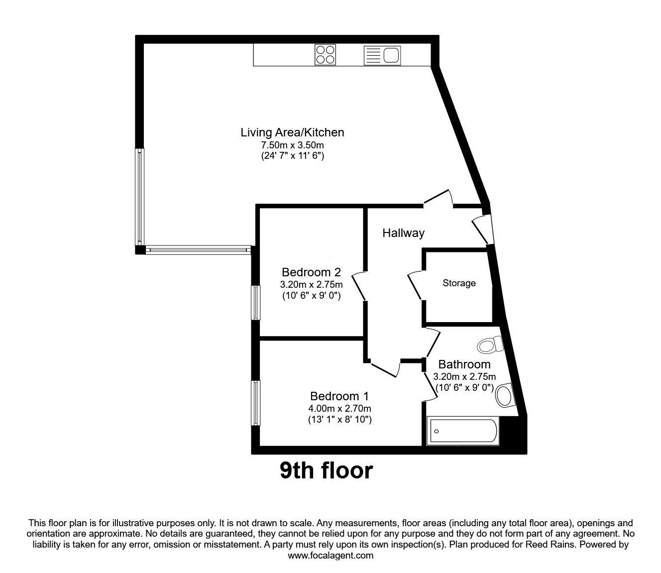 Floorplan of 2 bedroom Flat for sale, Great Ancoats Street, Manchester, M4