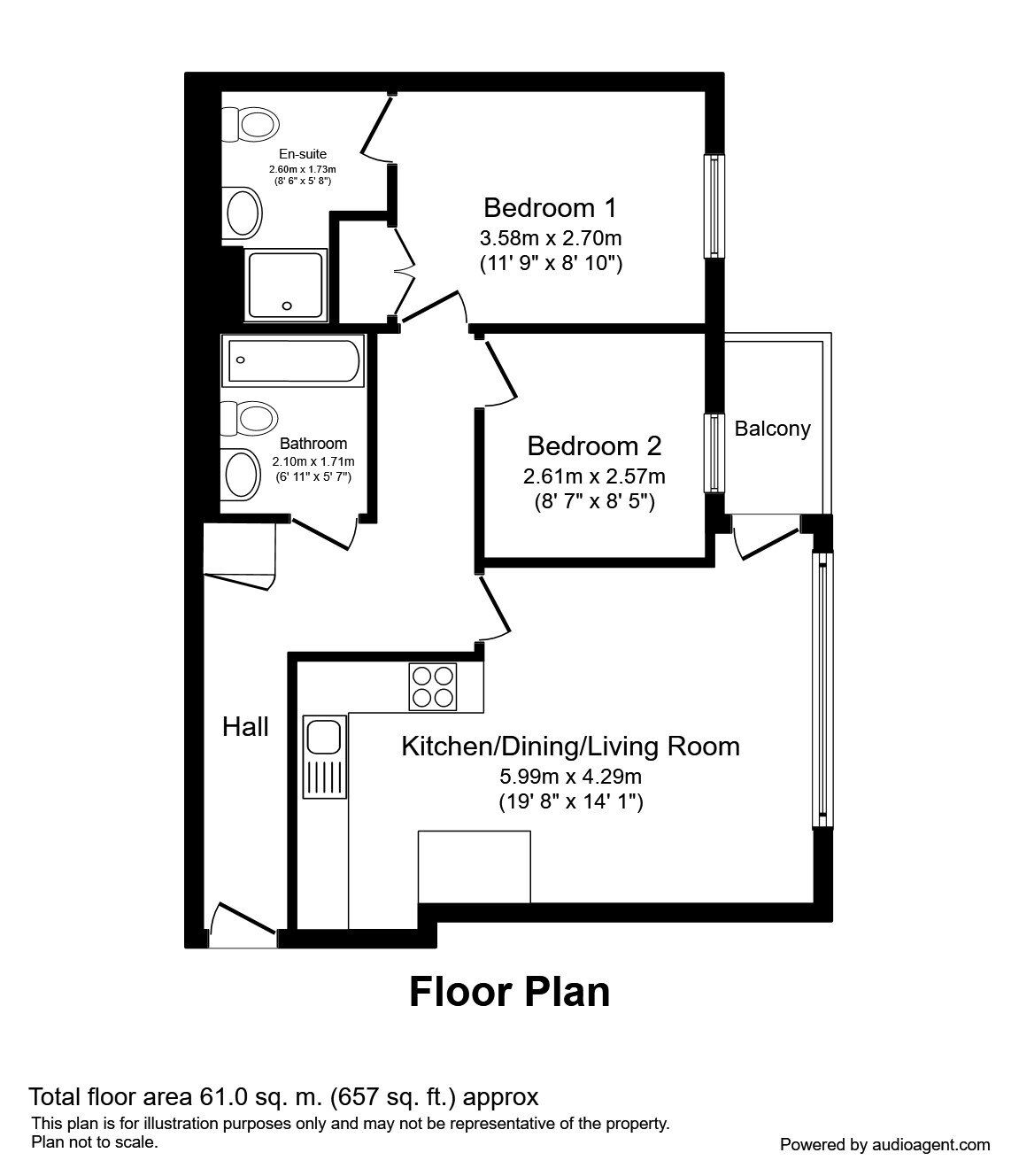 Floorplan of 2 bedroom Flat to rent, City Road East, Manchester, Greater Manchester, M15