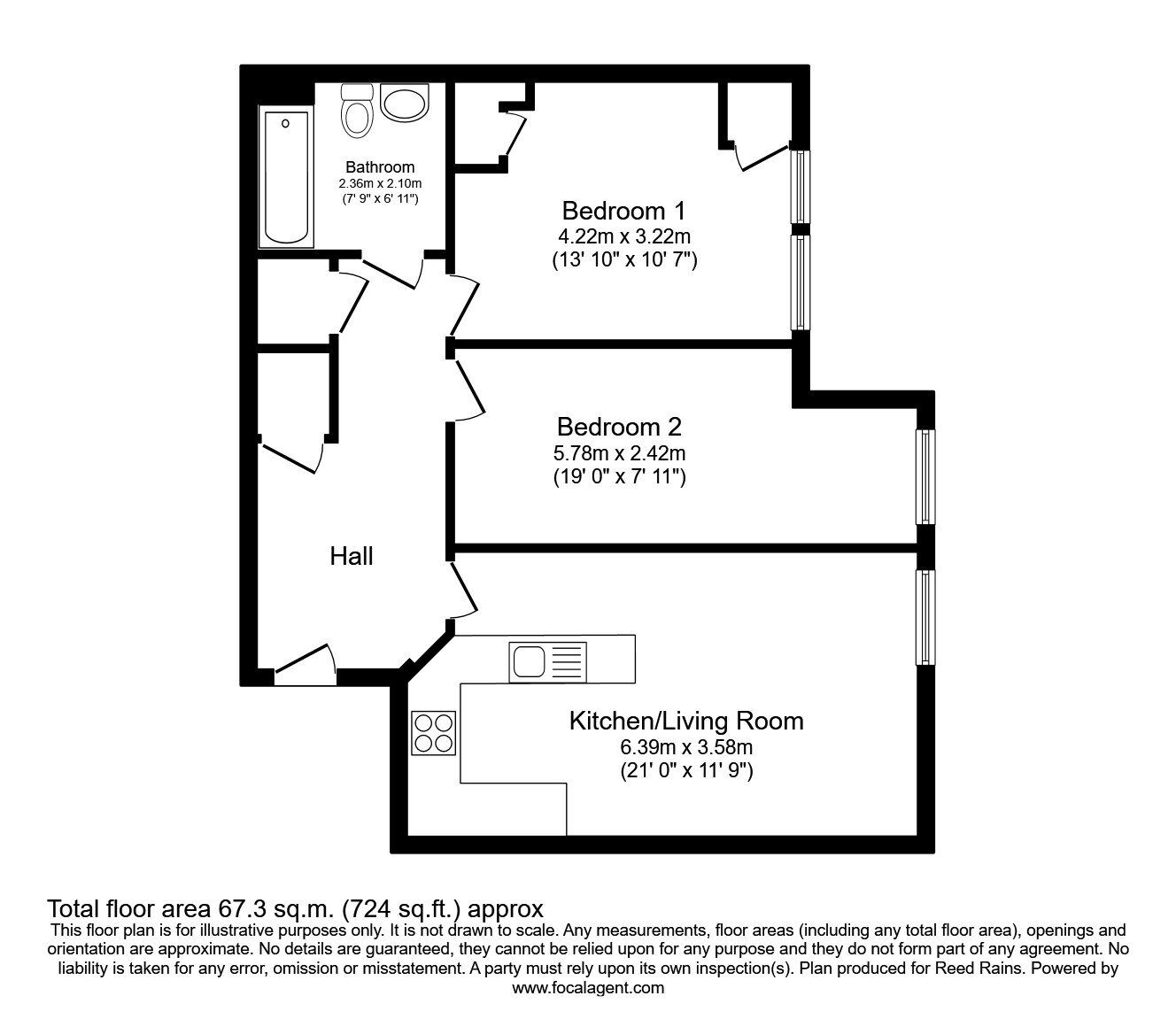Floorplan of 2 bedroom Flat to rent, City Road East, Manchester, Greater Manchester, M15