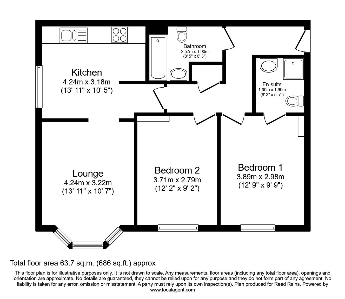 Floorplan of 2 bedroom Flat to rent, Scampston Drive, East Ardsley, West Yorkshire, WF3