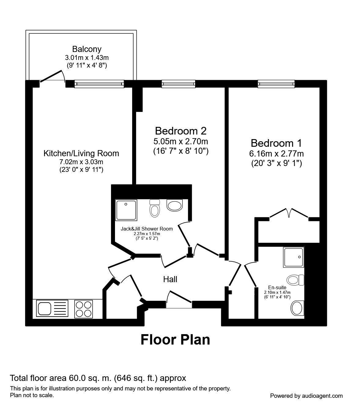 Floorplan of 2 bedroom Flat to rent, Riverside Way, Leeds, LS1
