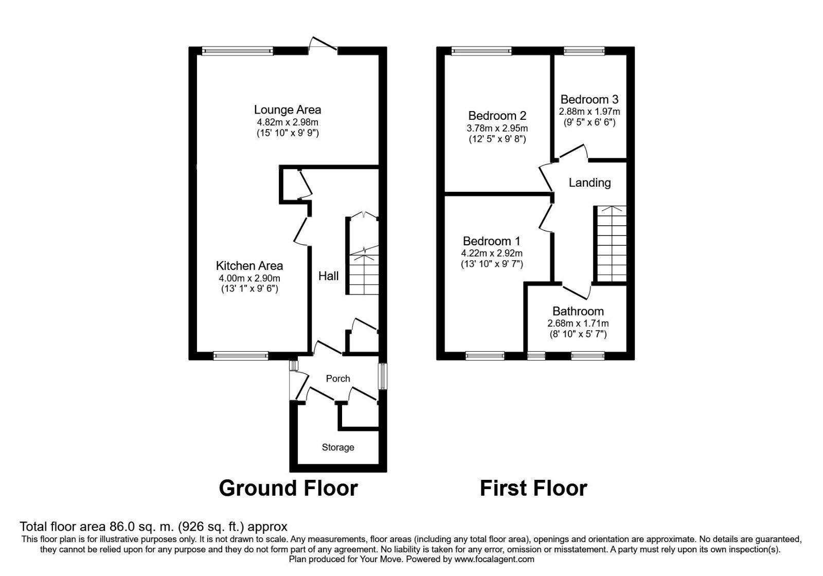 Floorplan of 3 bedroom Mid Terrace House to rent, Cottingley Crescent, Leeds, West Yorkshire, LS11