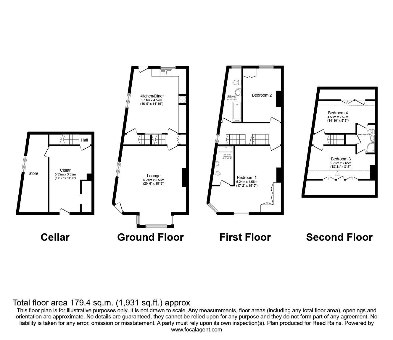 Floorplan of 4 bedroom End Terrace House for sale, Wood Street, East Ardsley, West Yorkshire, WF3