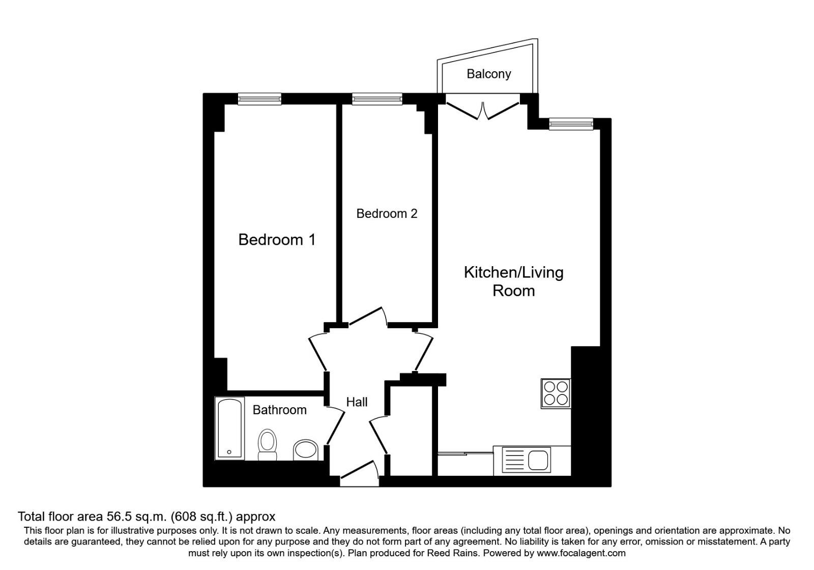Floorplan of 2 bedroom  Flat to rent, Gotts Road, Leeds, West Yorkshire, LS12