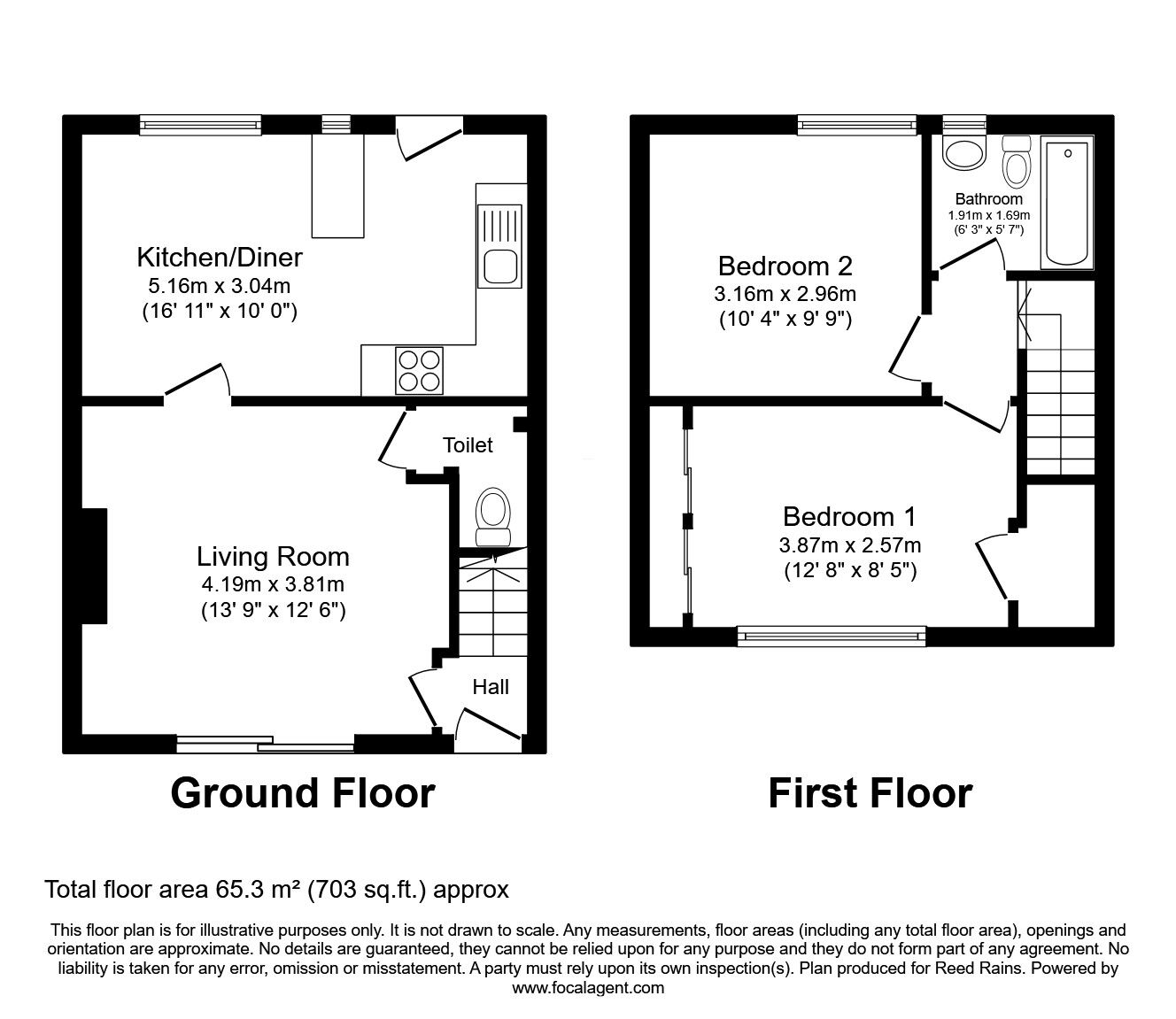 Floorplan of 2 bedroom Mid Terrace House for sale, New Lane, East Ardsley, West Yorkshire, WF3