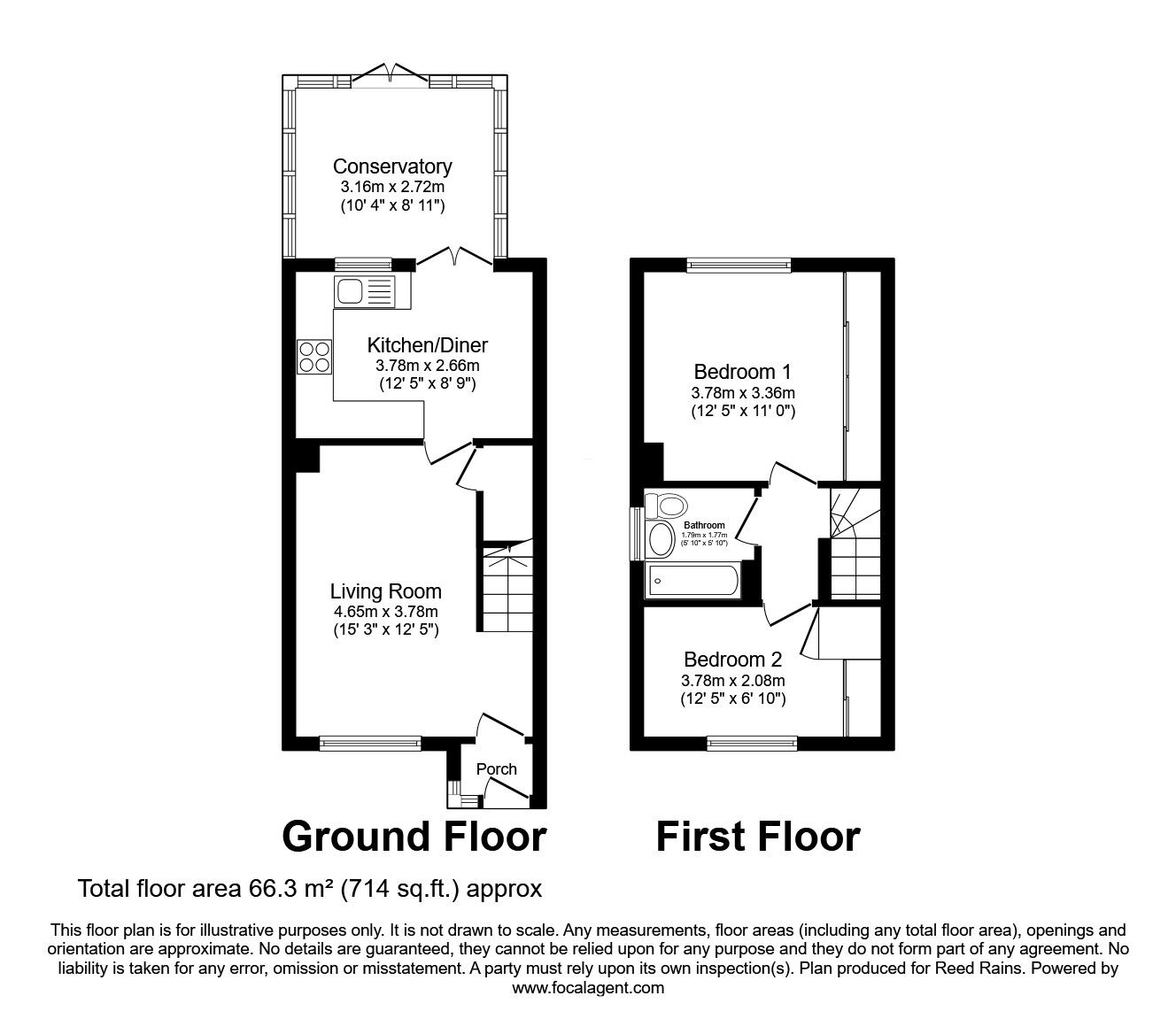 Floorplan of 2 bedroom Semi Detached House for sale, Scarborough Lane, Tingley, West Yorkshire, WF3