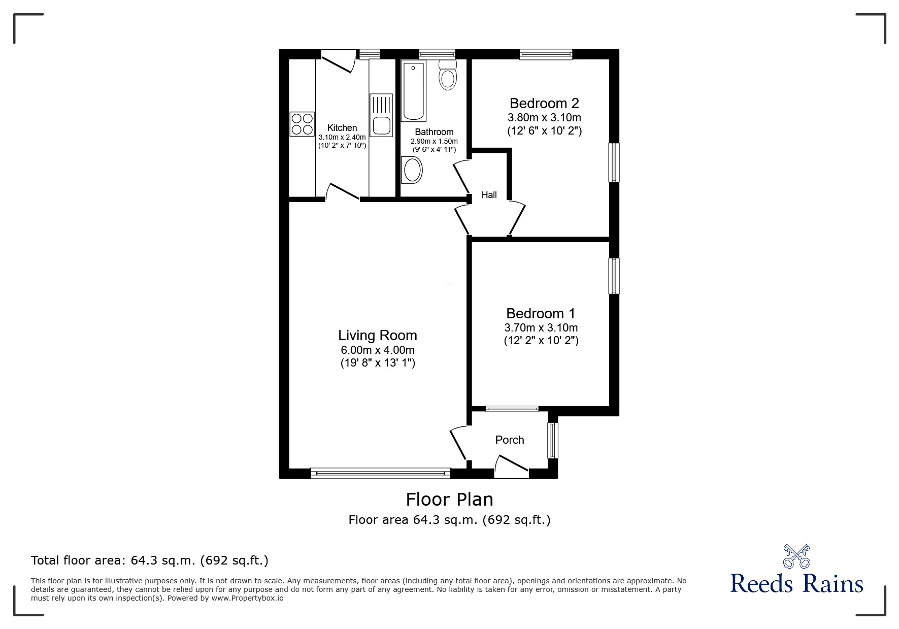 Floorplan of 2 bedroom Semi Detached Bungalow to rent, Woodkirk Grove, Tingley, West Yorkshire, WF3