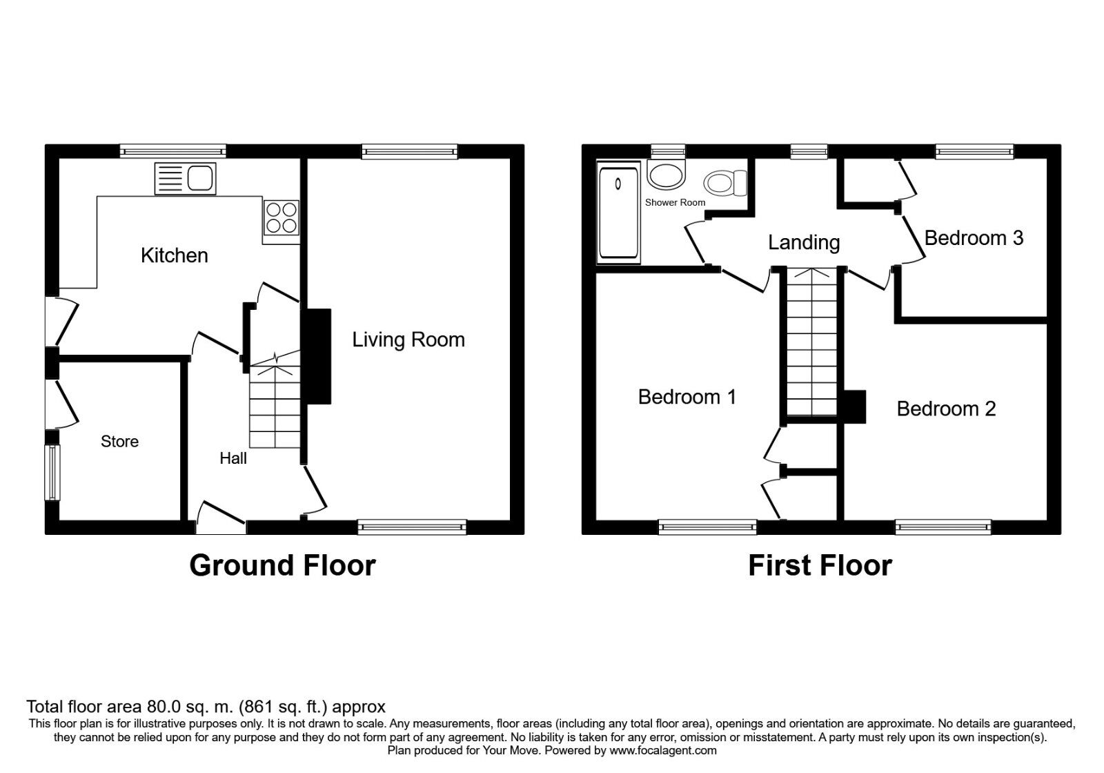 Floorplan of 3 bedroom Semi Detached House for sale, School Street, Ossett, West Yorkshire, WF5