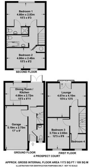 Floorplan of 4 bedroom Mid Terrace House to rent, Prospect Court, Morley, West Yorkshire, LS27