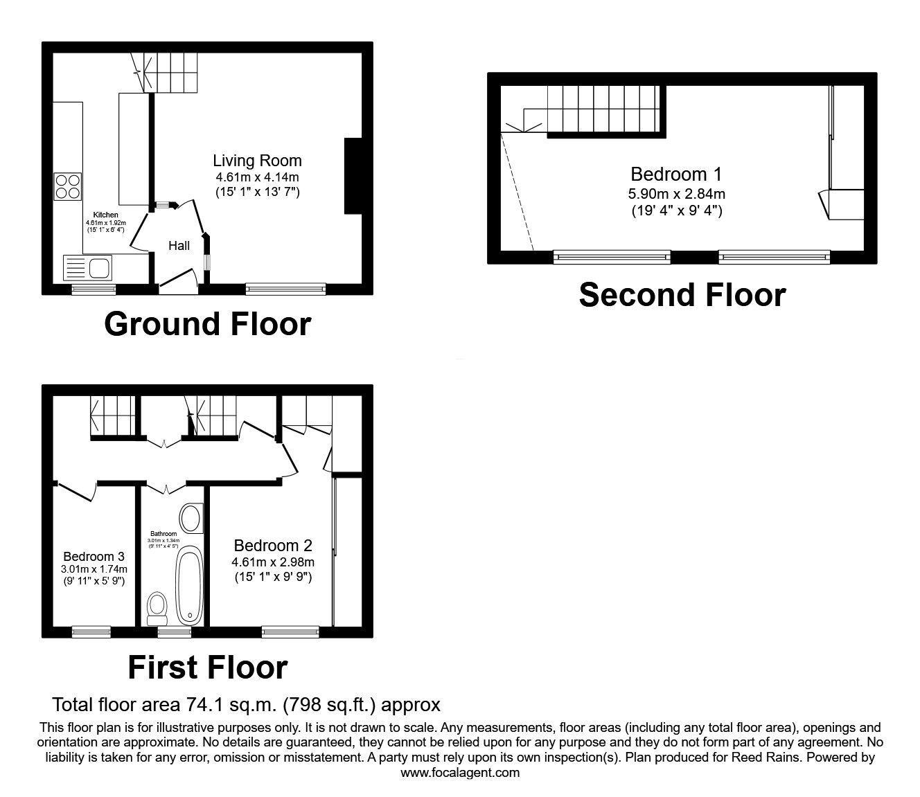 Floorplan of 3 bedroom Mid Terrace House to rent, Zoar Street, Morley, West Yorkshire, LS27