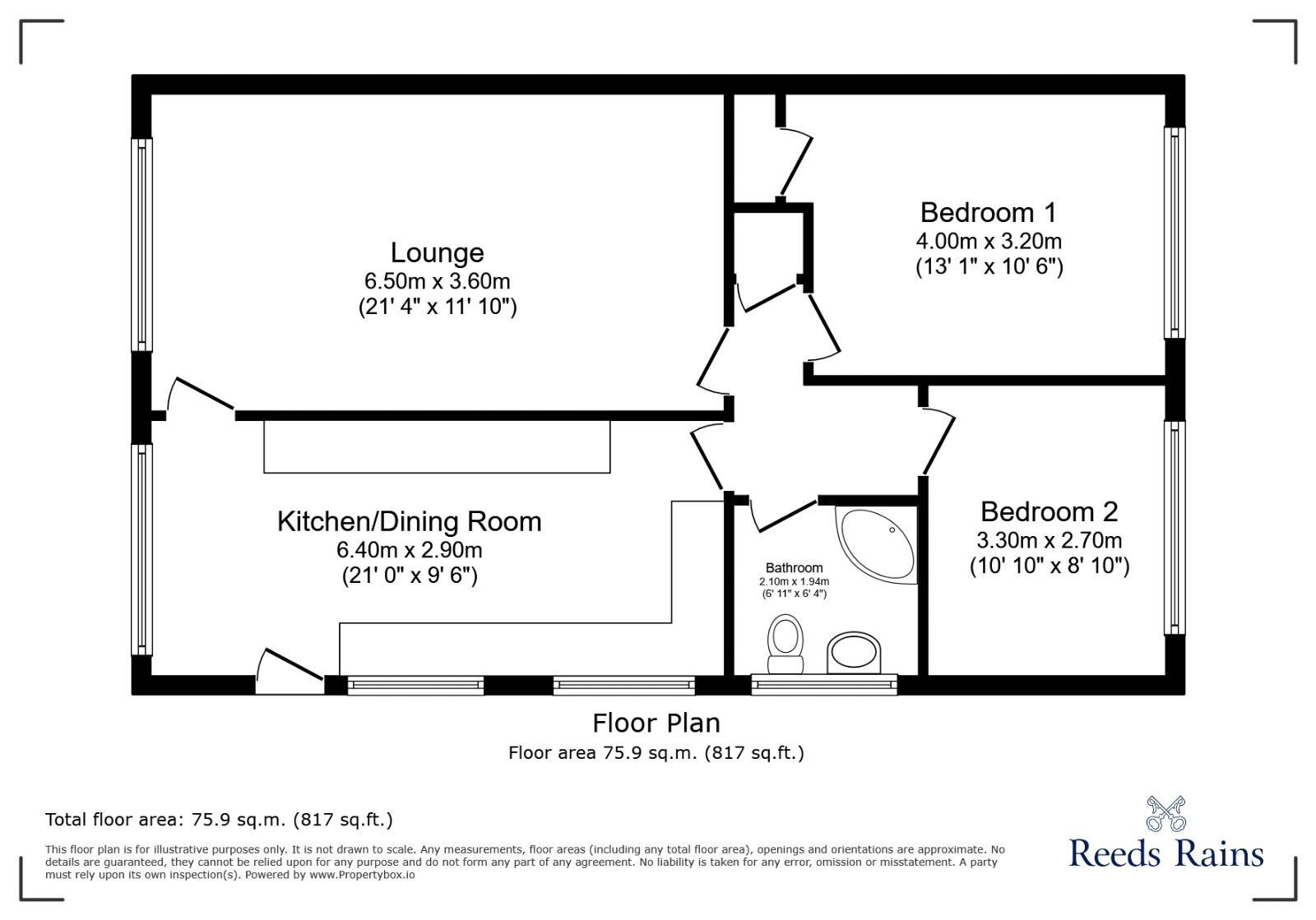 Floorplan of 2 bedroom Semi Detached Bungalow for sale, St. Marys Close, Tingley, West Yorkshire, WF3