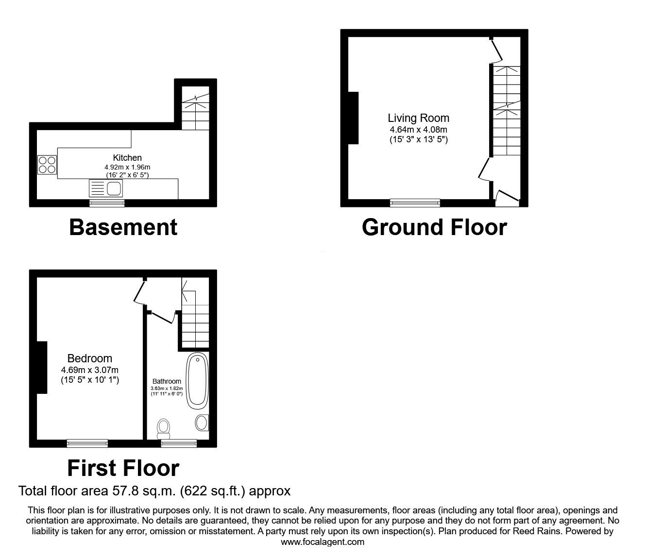 Floorplan of 1 bedroom Mid Terrace House for sale, Thornville, Churwell, West Yorkshire, LS27