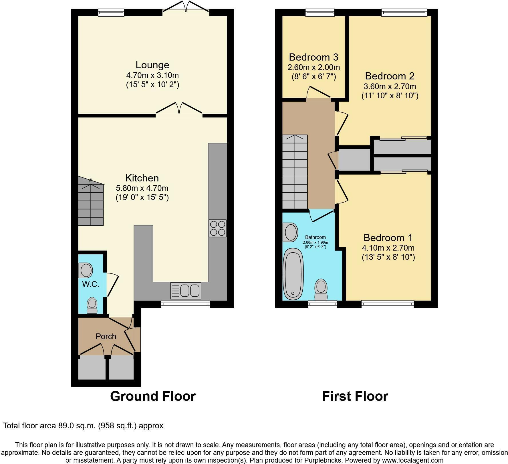 Floorplan of 3 bedroom Mid Terrace House to rent, Malvern Grove, Leeds, West Yorkshire, LS11
