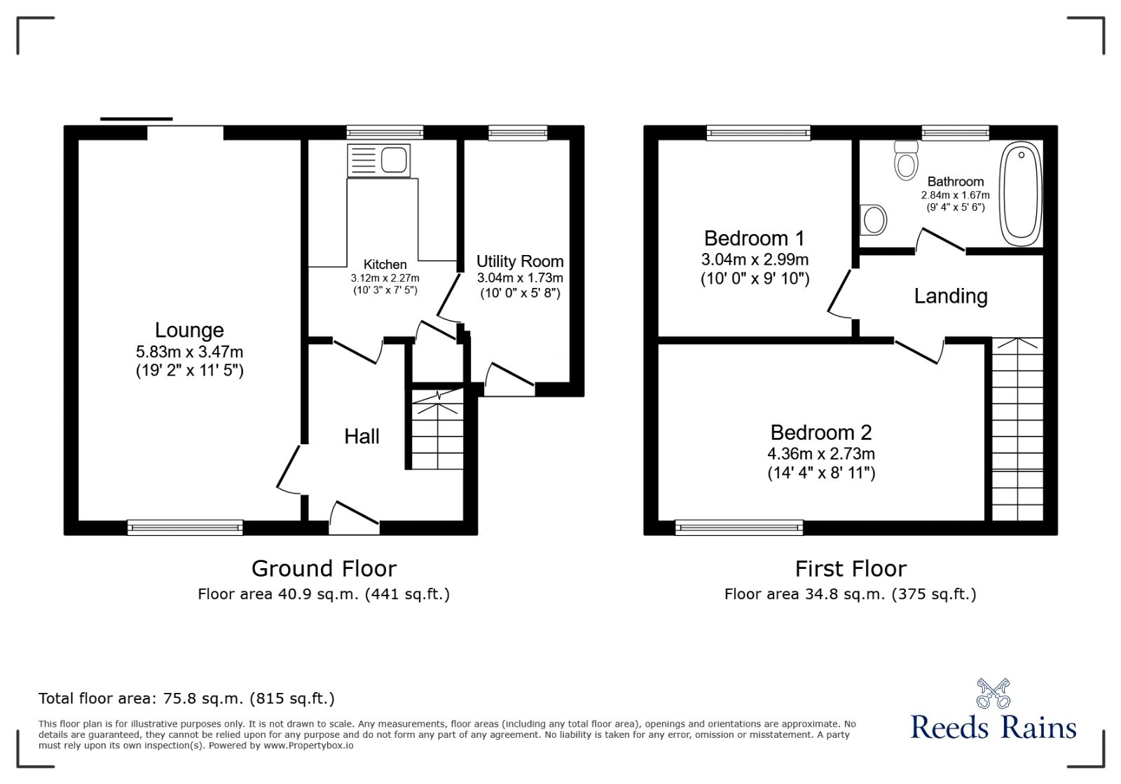 Floorplan of 2 bedroom Semi Detached House for sale, Acres Hall Avenue, Pudsey, West Yorkshire, LS28