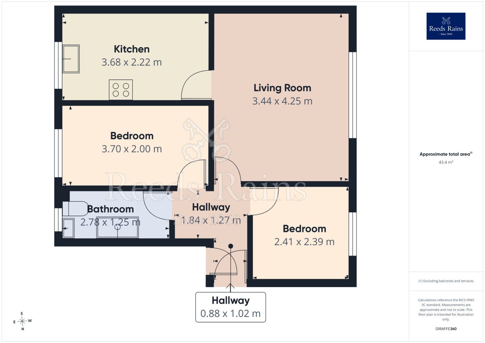 Floorplan of 2 bedroom Flat for sale, Cherry Tree Court, East Ardsley, West Yorkshire, WF3
