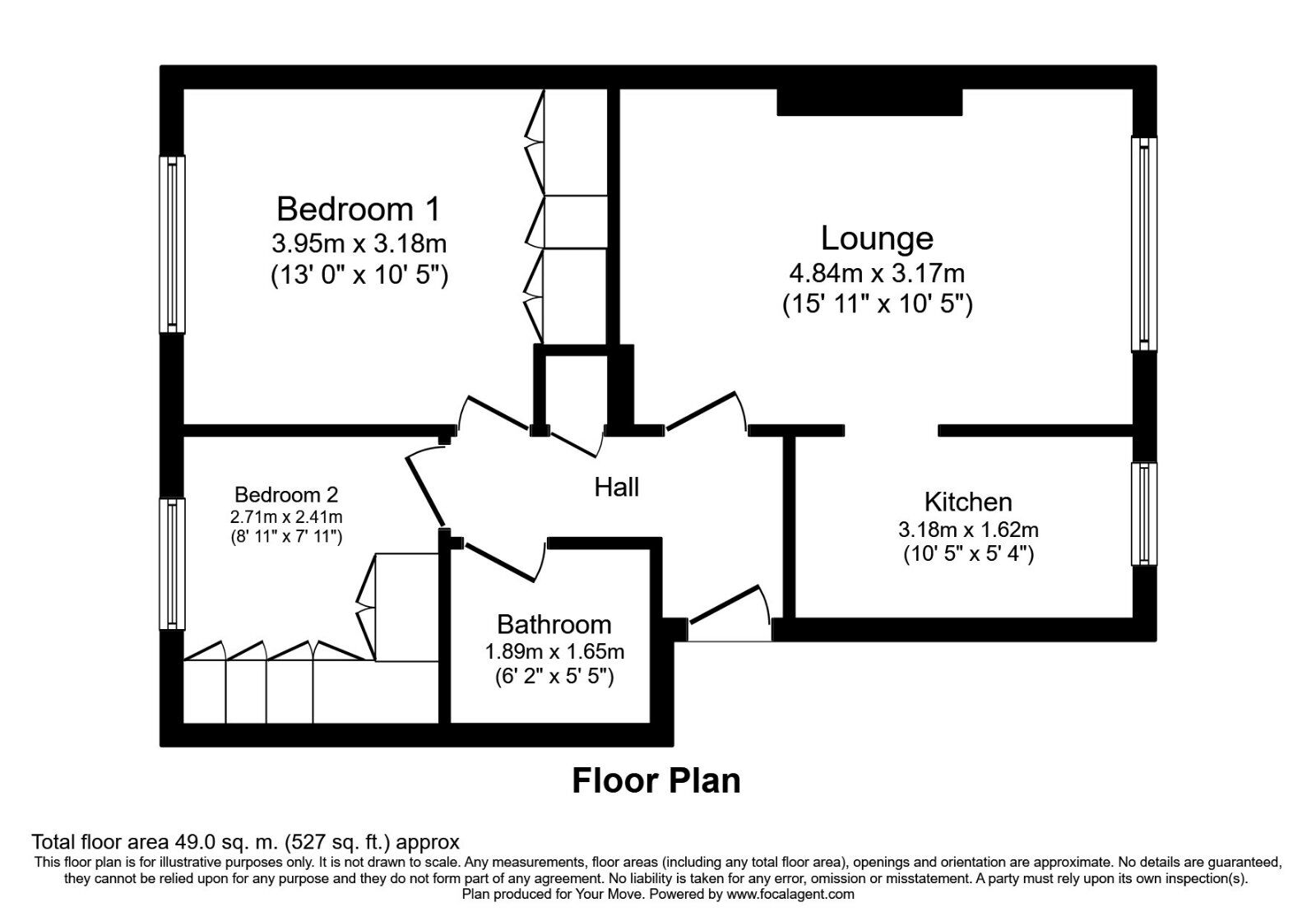 Floorplan of 2 bedroom Flat to rent, Thirlmere Close, Leeds, West Yorkshire, LS11