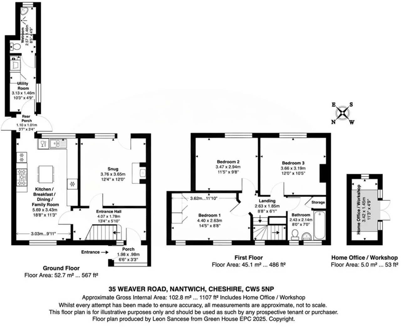 Floorplan of 3 bedroom Mid Terrace House for sale, Weaver Road, Nantwich, Cheshire, CW5