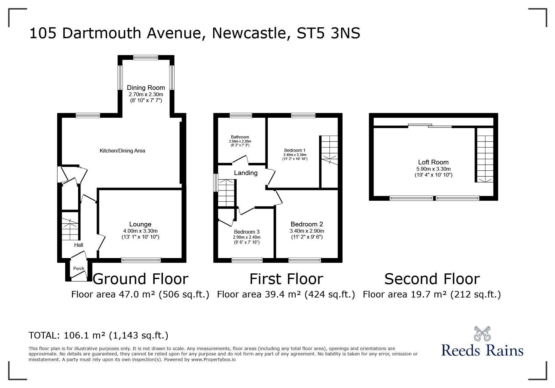 Floorplan of 3 bedroom Semi Detached House for sale, Dartmouth Avenue, Newcastle, Staffordshire, ST5