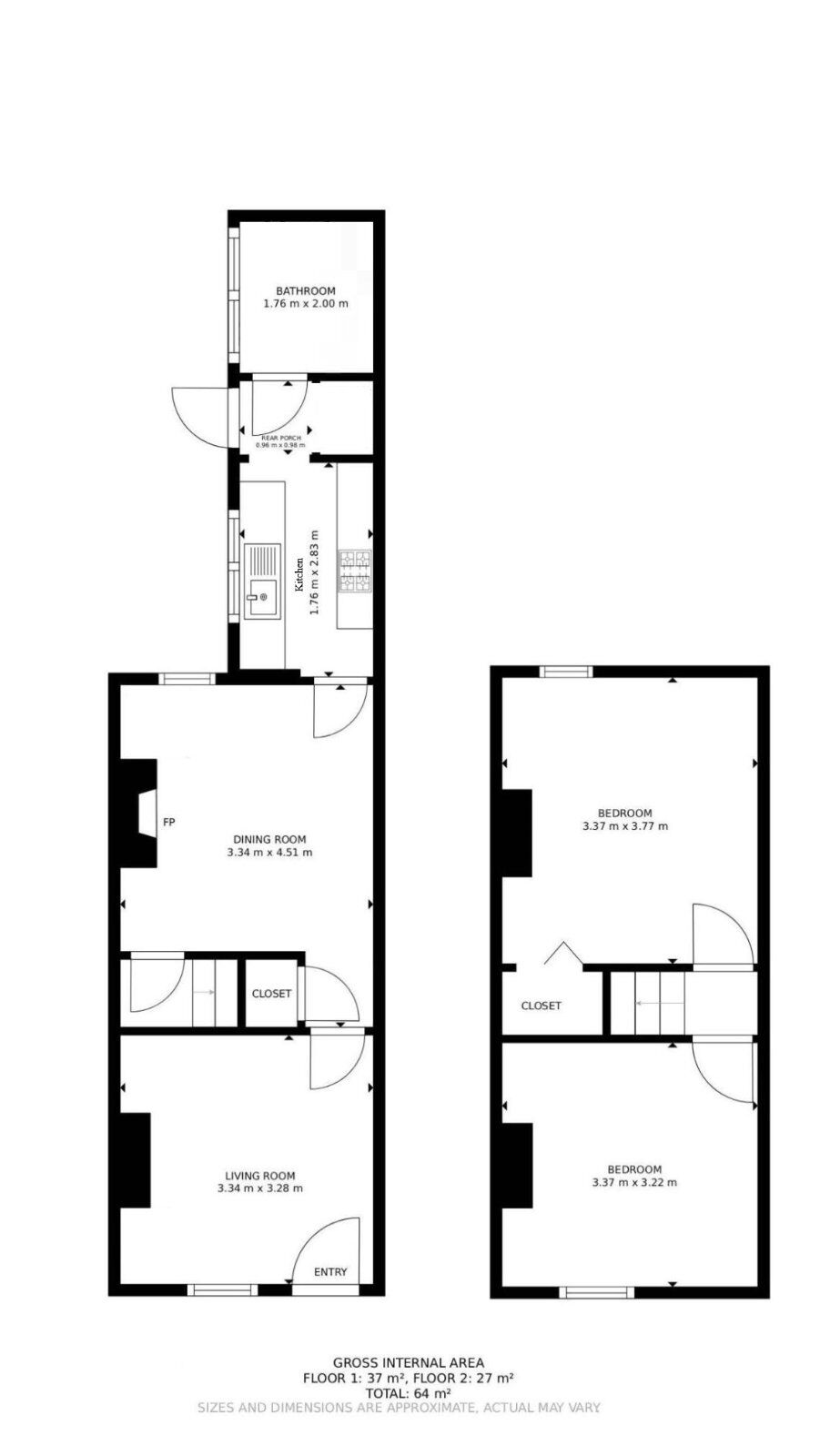 Floorplan of 2 bedroom Mid Terrace House to rent, Stubbs Gate, Newcastle, Staffordshire, ST5