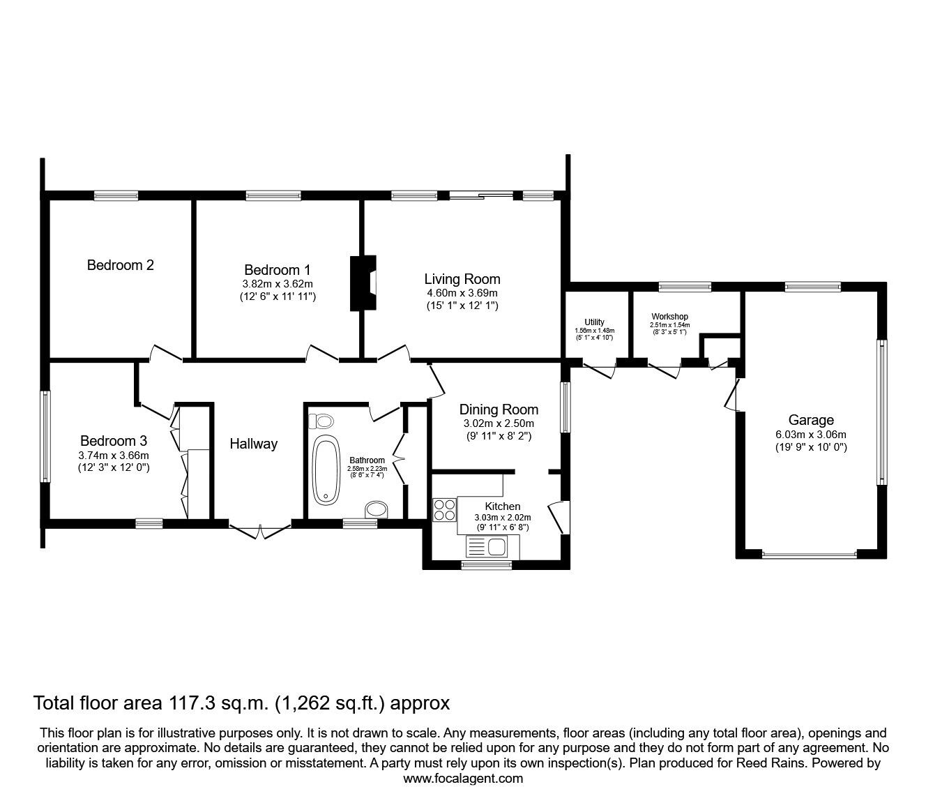 Floorplan of 3 bedroom Detached Bungalow for sale, Cow Lane, Norley, Cheshire, WA6