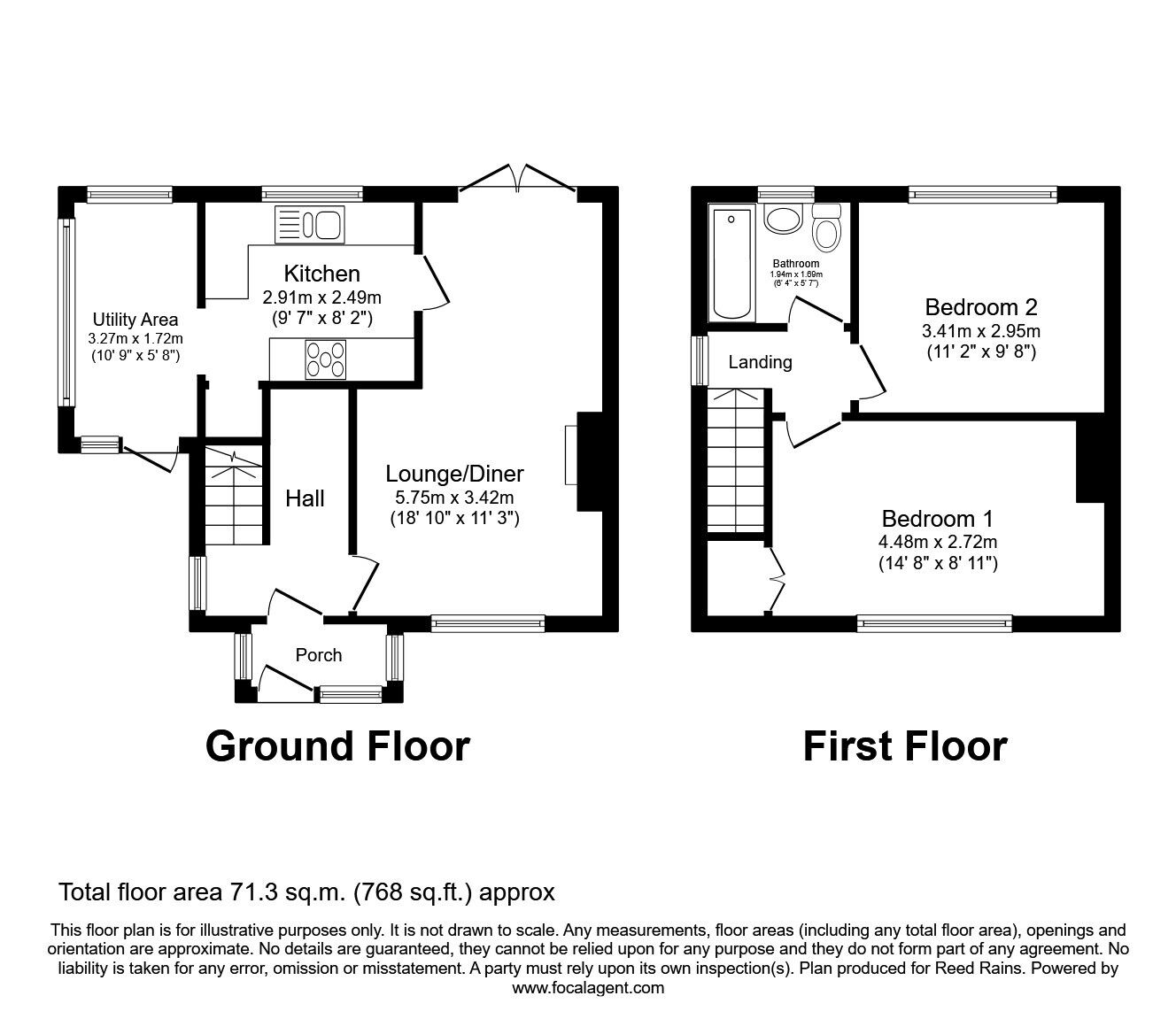 Floorplan of 2 bedroom End Terrace House for sale, Royds Close, Hartford, Cheshire, CW8