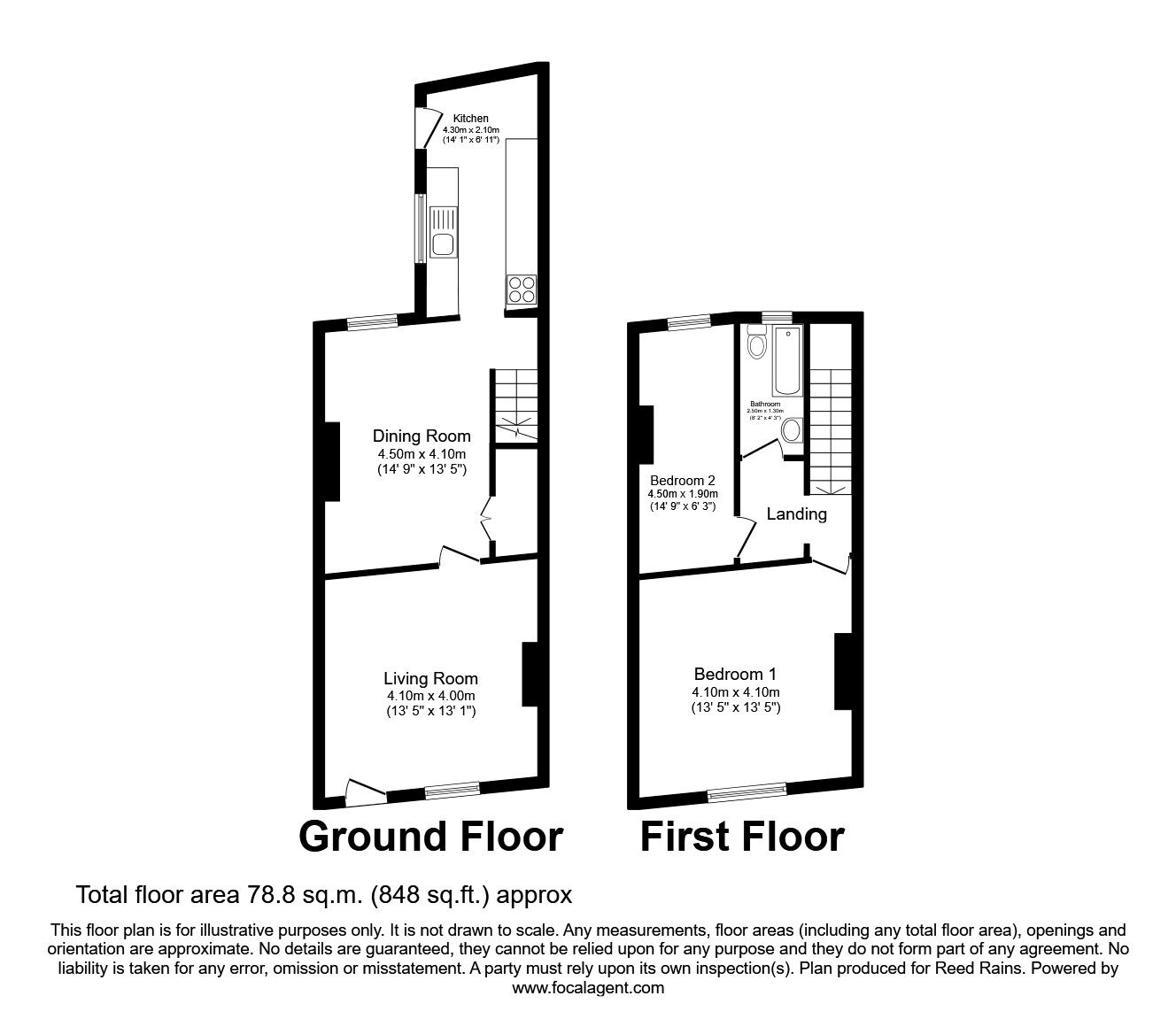 Floorplan of 2 bedroom Mid Terrace House to rent, Lewin Street, Middlewich, Cheshire, CW10