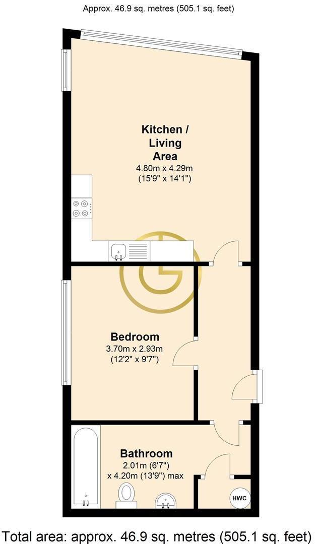 Floorplan of 1 bedroom  Flat to rent, Huntingdon Street, Nottingham, Nottinghamshire, NG1