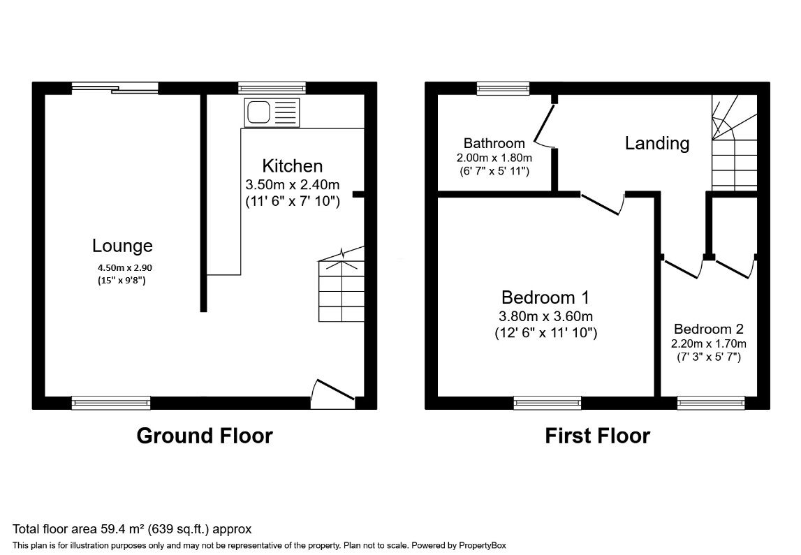 Floorplan of 2 bedroom Mid Terrace House for sale, Love Lane, Ossett, West Yorkshire, WF5