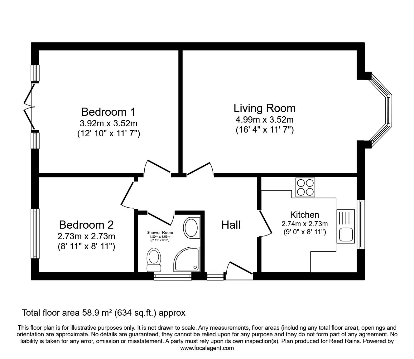 Floorplan of 2 bedroom Semi Detached Bungalow for sale, Towngate, Ossett, West Yorkshire, WF5