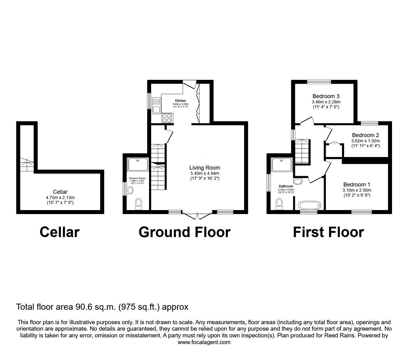 Floorplan of 3 bedroom End Terrace House for sale, Tateley Lane, Ossett, West Yorkshire, WF5