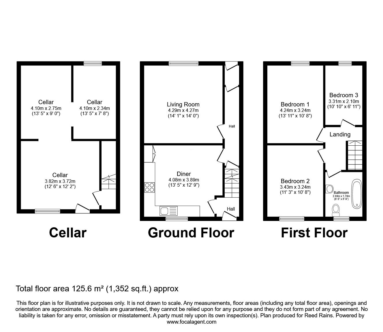 Floorplan of 3 bedroom End Terrace House to rent, Dewsbury Road, Ossett, West Yorkshire, WF5