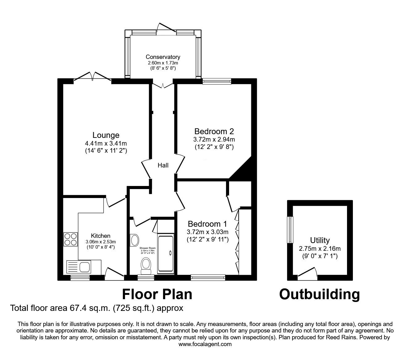 Floorplan of 2 bedroom Semi Detached Bungalow for sale, Miles Lane, Appley Bridge, Greater Manchester, WN6