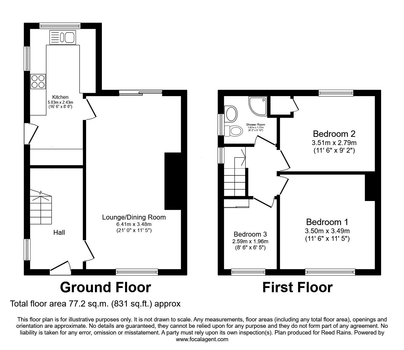 Floorplan of 3 bedroom Semi Detached House for sale, Ormskirk Road, Upholland, Lancashire, WN8