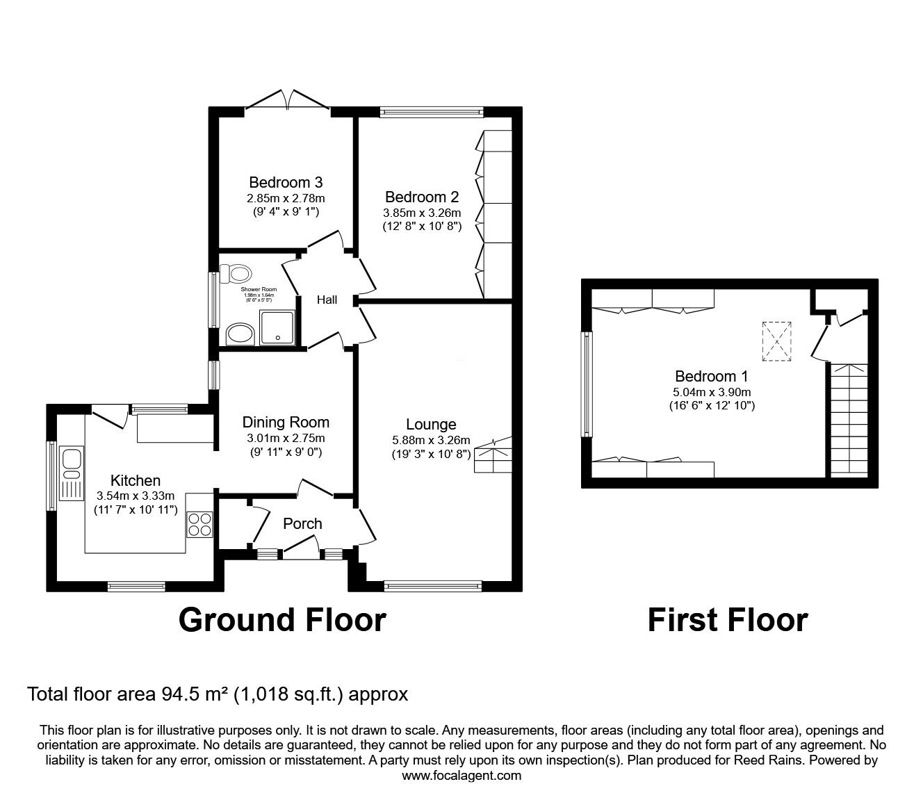 Floorplan of 3 bedroom Semi Detached Bungalow for sale, Gordon Avenue, Ashton-in-Makerfield, Merseyside, WN4