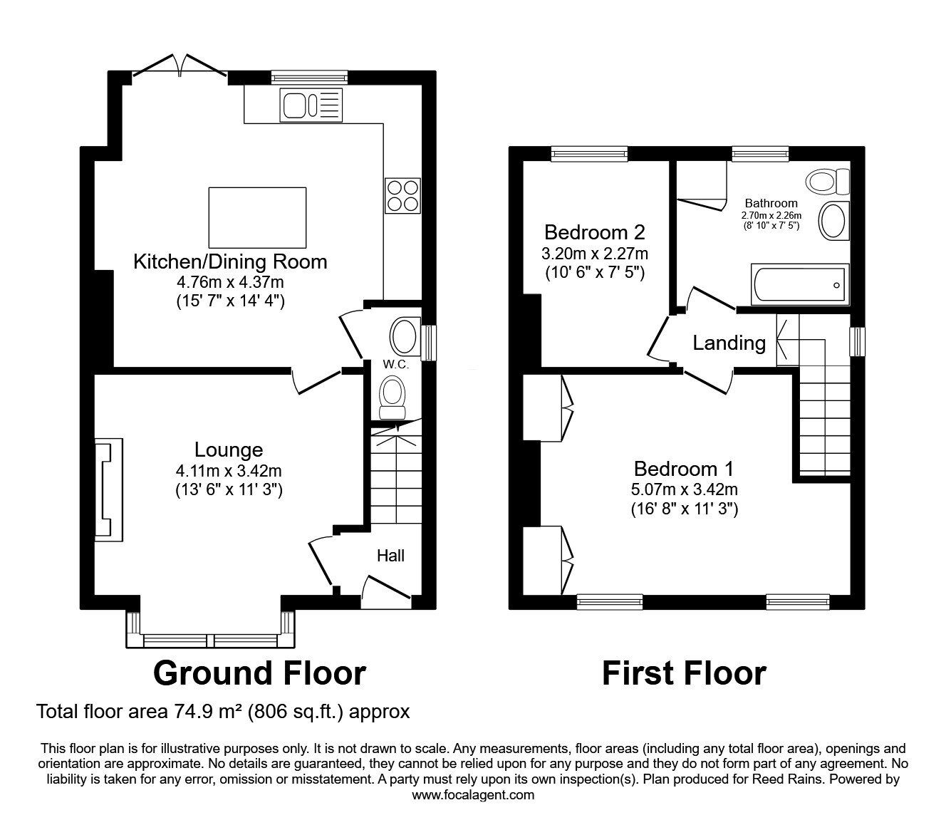 Floorplan of 2 bedroom Semi Detached House for sale, Birchley Road, Billinge, Merseyside, WN5