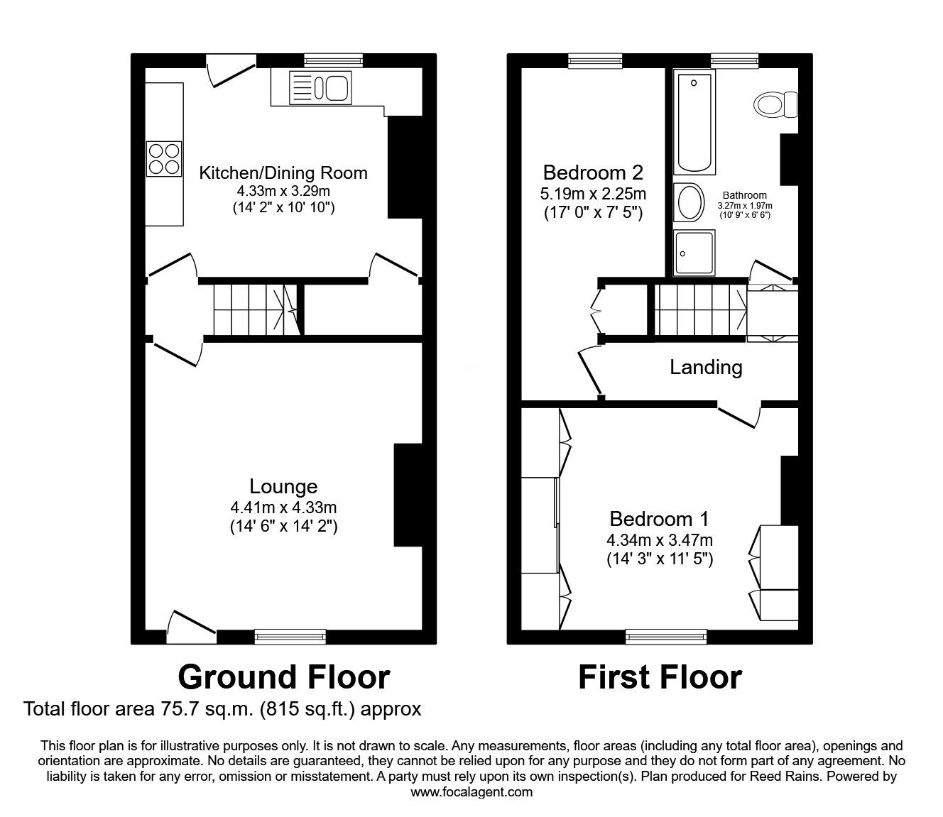 Floorplan of 2 bedroom Mid Terrace House for sale, Billinge Road, Wigan, Greater Manchester, WN5