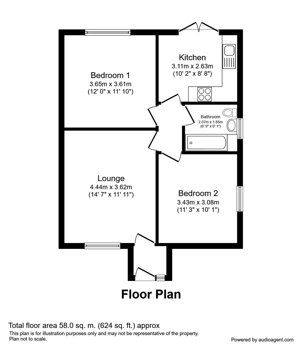 Floorplan of 2 bedroom Semi Detached Bungalow to rent, Wall Street, Wigan, Greater Manchester, WN6