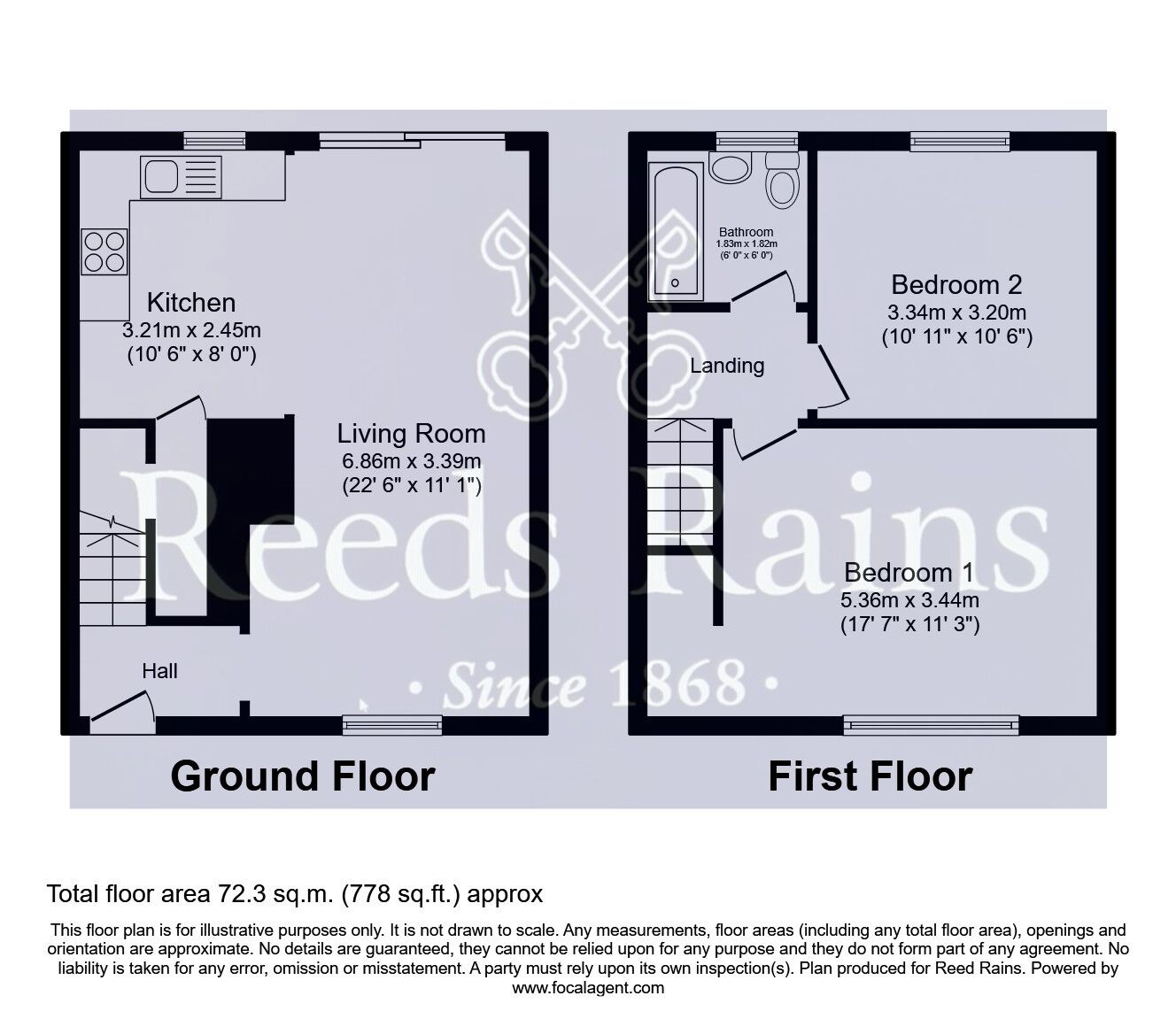 Floorplan of 2 bedroom Mid Terrace House for sale, Shelley Drive, Knottingley, West Yorkshire, WF11