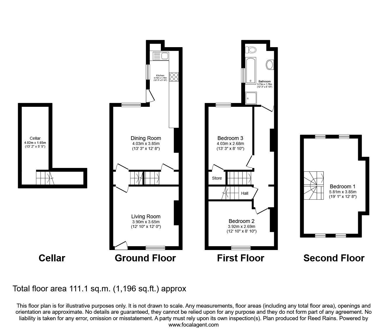 Floorplan of 3 bedroom Mid Terrace House to rent, Featherstone Lane, Featherstone, West Yorkshire, WF7