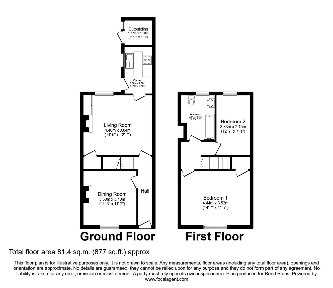 Floorplan of 2 bedroom Mid Terrace House to rent, Queen Street, Pontefract, West Yorkshire, WF8