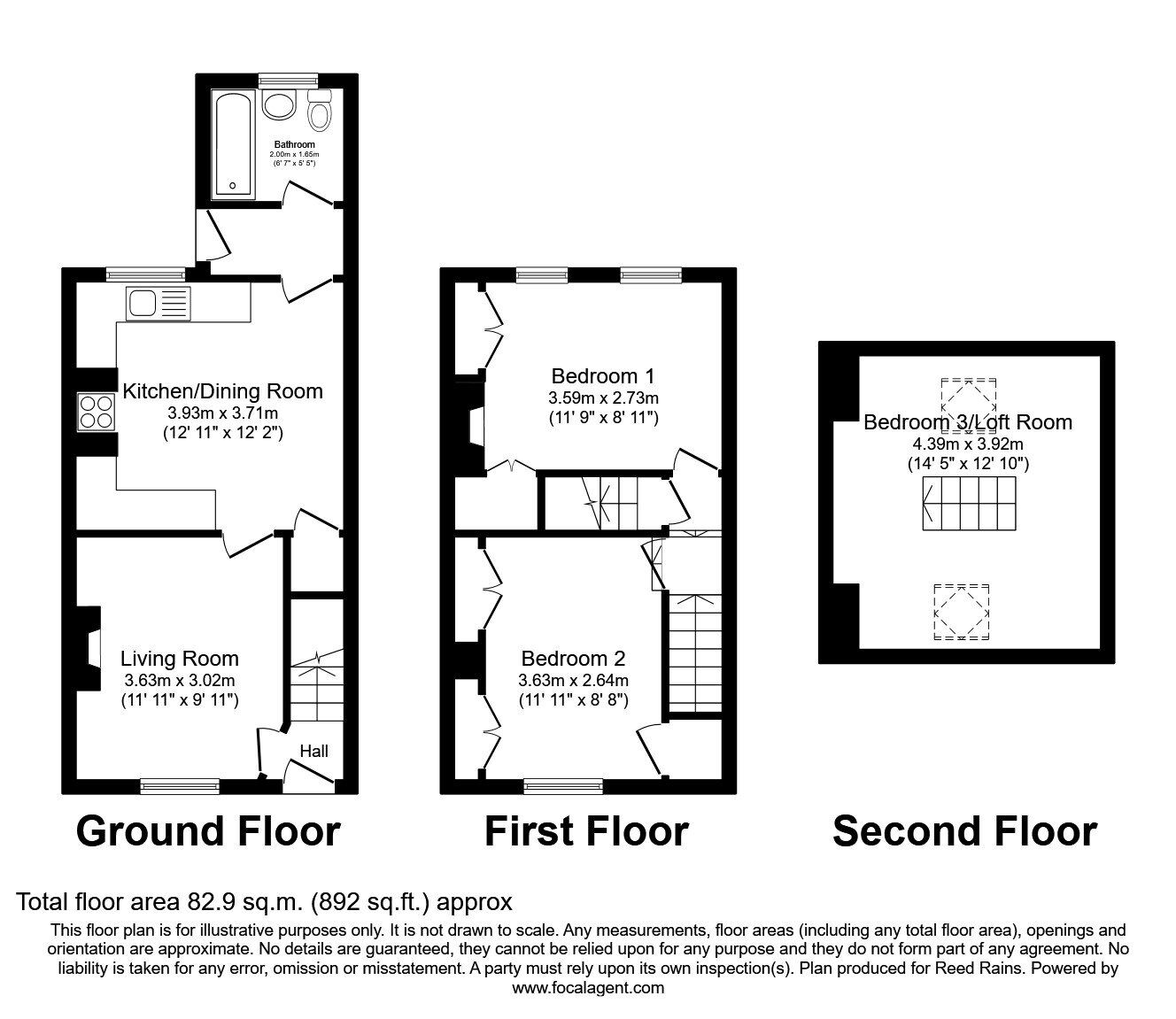 Floorplan of 3 bedroom Mid Terrace House to rent, Bell Lane, Ackworth, West Yorkshire, WF7