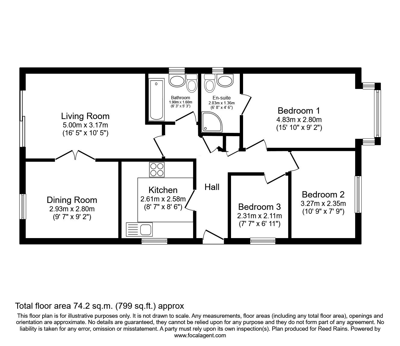 Floorplan of 3 bedroom Detached Bungalow for sale, Cemetery Road, Hemsworth, West Yorkshire, WF9