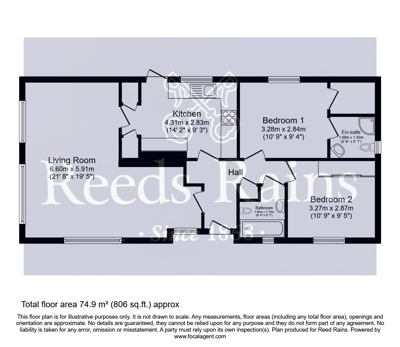 Floorplan of 2 bedroom Detached Property for sale, Oakwood Close, Knottingley, Wakefield, WF11