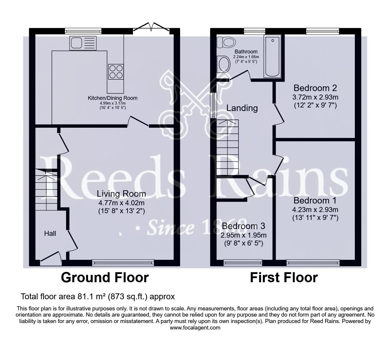 Floorplan of 3 bedroom Semi Detached House for sale, Katrina Grove, Featherstone, West Yorkshire, WF7
