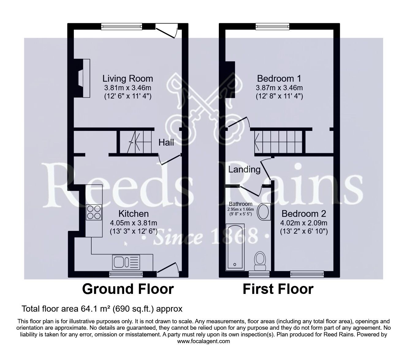 Floorplan of 2 bedroom Mid Terrace House for sale, Robbins Terrace, Featherstone, West Yorkshire, WF7