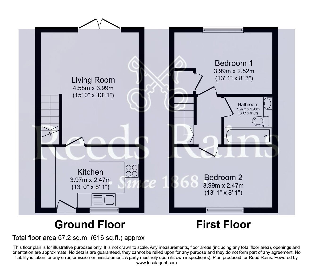 Floorplan of 2 bedroom Mid Terrace House for sale, Cherry Tree Walk, Knottingley, West Yorkshire, WF11