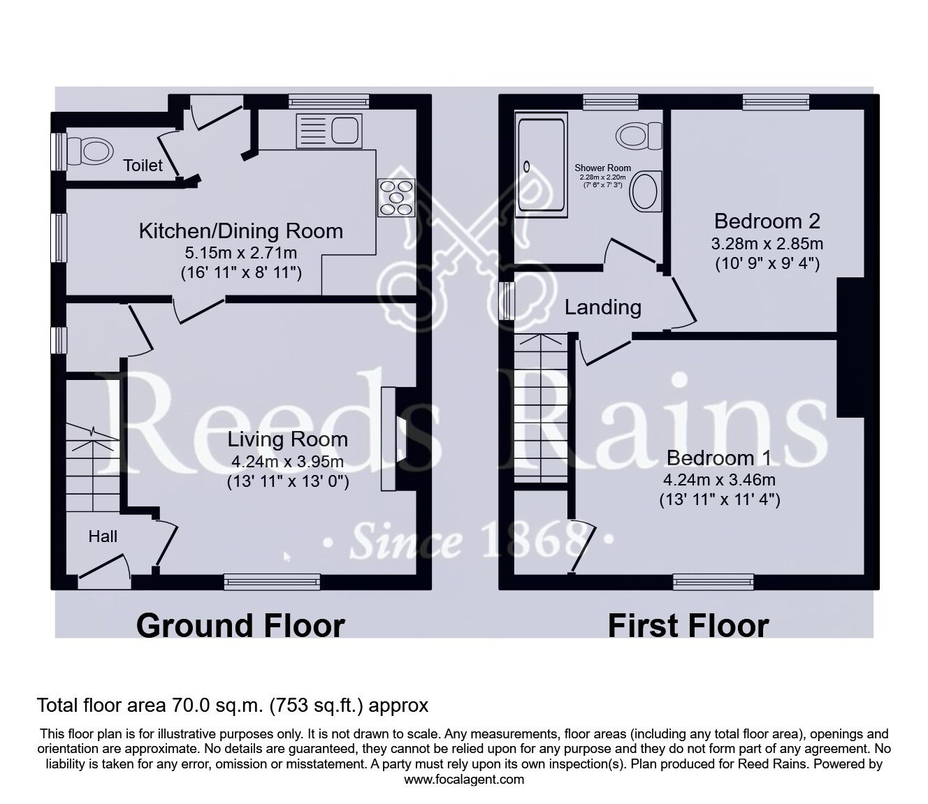 Floorplan of 2 bedroom End Terrace House for sale, Kingsmead, Pontefract, West Yorkshire, WF8